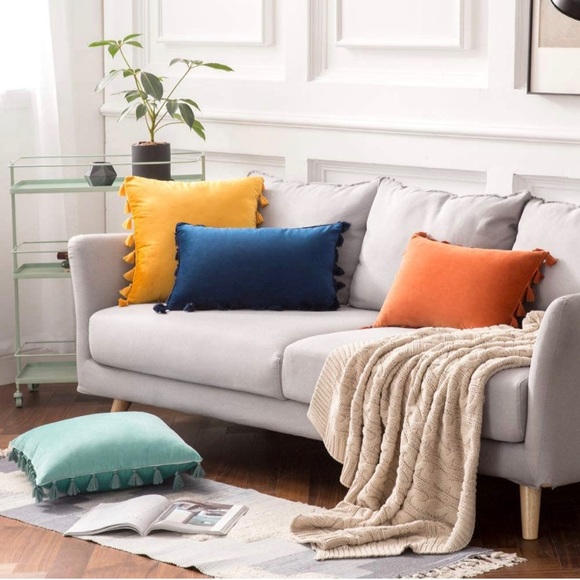 Luxe Home | Navy Velvet Tassel Trim Pillow Covers - Picture 3 of 5